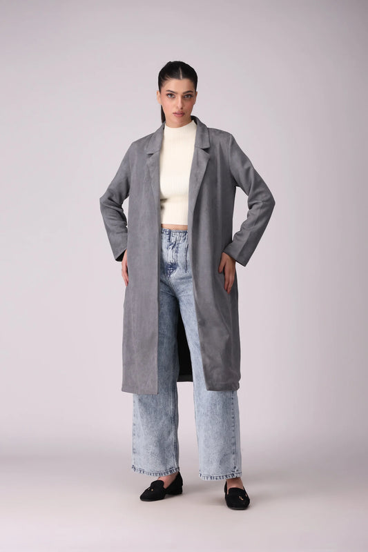 Long Suede Coat Women Coat Winter 2024 Knit Story COUGAR- (Women Winter 2024) S Grey Women