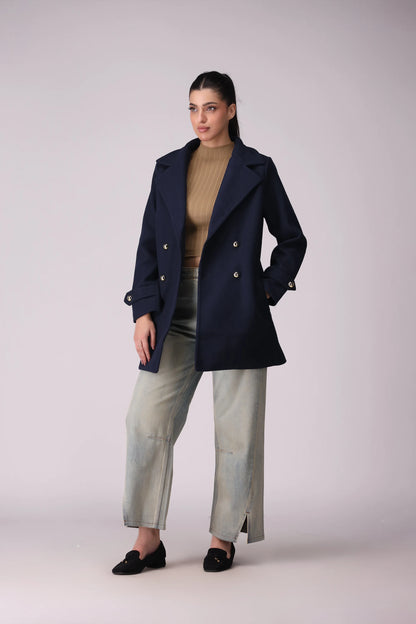 Double Breasted Coat Women Coat Winter 2024 Knit Story COUGAR- (Women Winter 2024) S NAVY Women