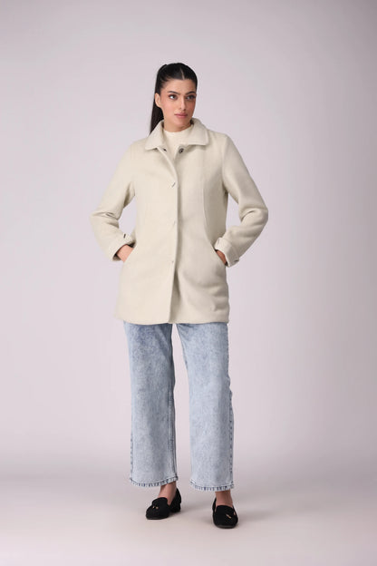 Twill Coat With Shirt Collar Women Coat Winter 2024 Knit Story COUGAR- (Women Winter 2024) S Beige Women