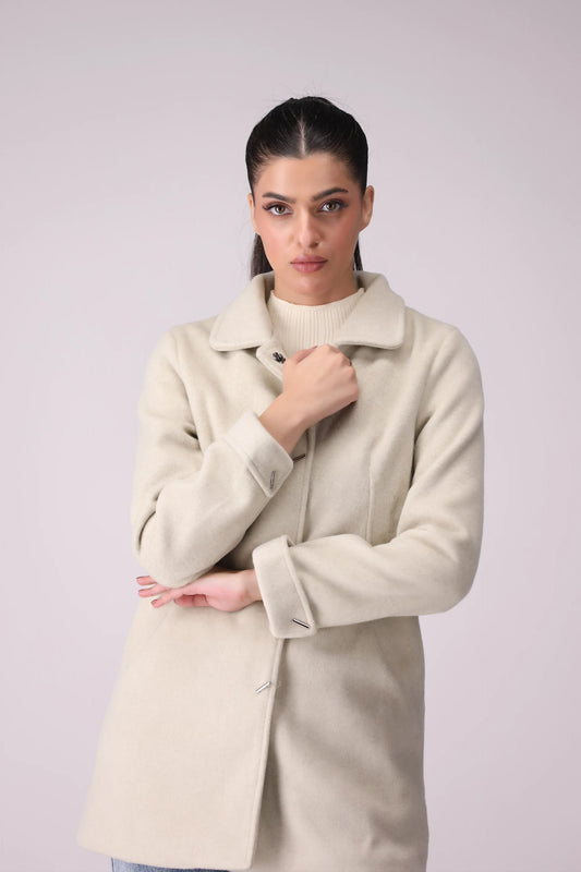 Twill Coat With Shirt Collar Women Coat Winter 2024 Knit Story COUGAR- (Women Winter 2024)