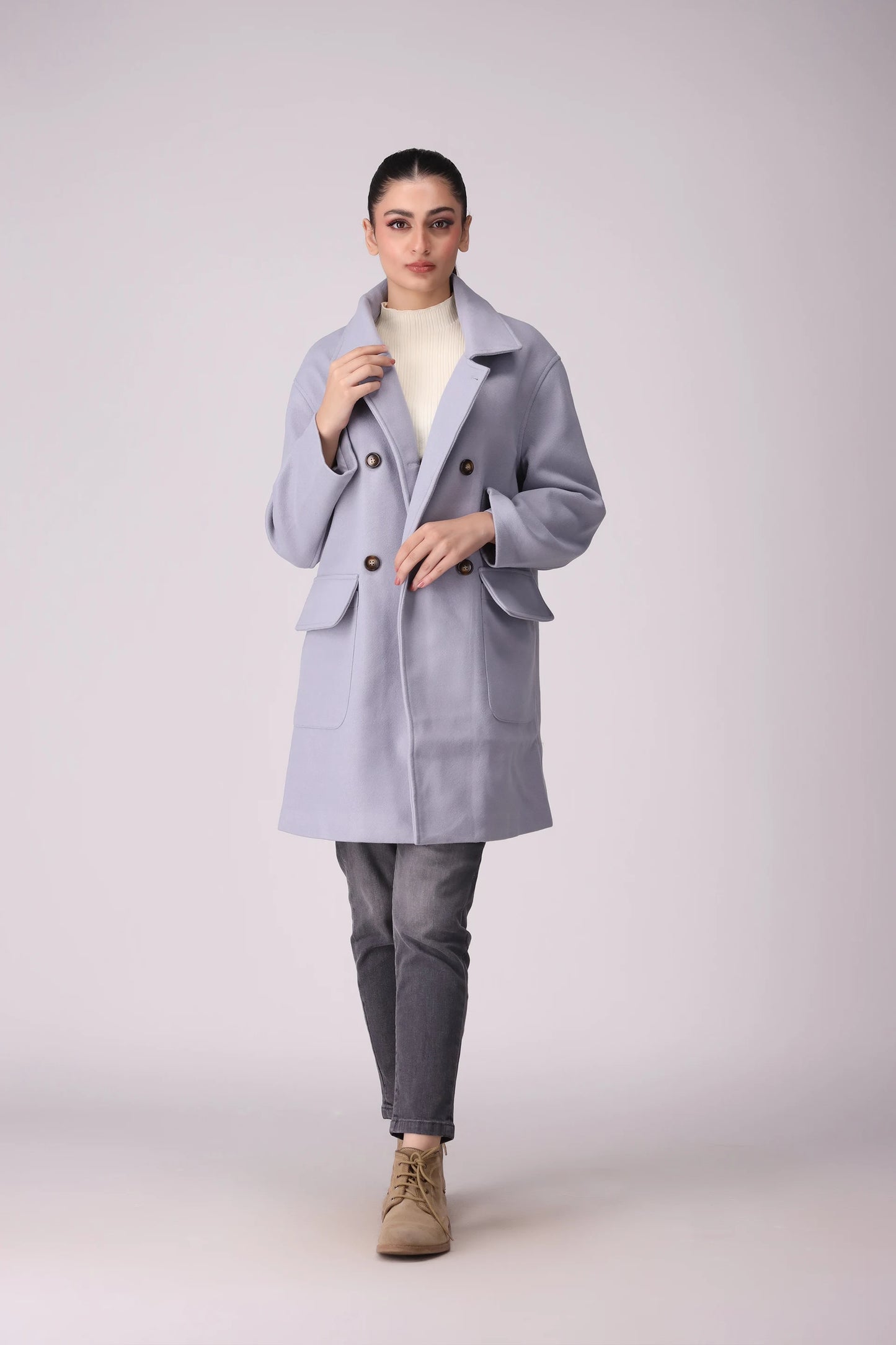 Mid Length Twill Coat Women Coat Winter 2024 Knit Story COUGAR- (Women Winter 2024) S Mauve Women