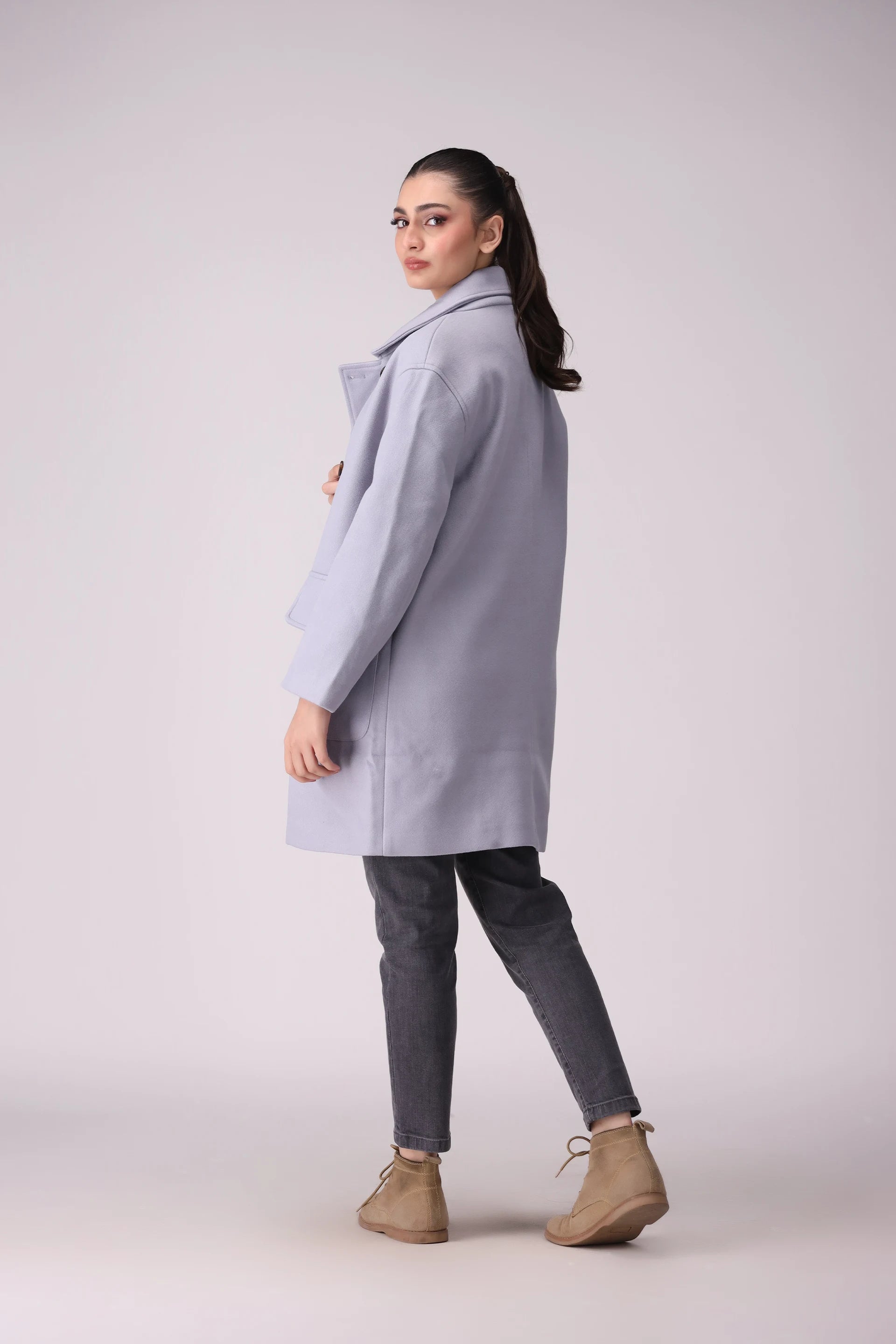 Mid Length Twill Coat Women Coat Winter 2024 Knit Story COUGAR- (Women Winter 2024)