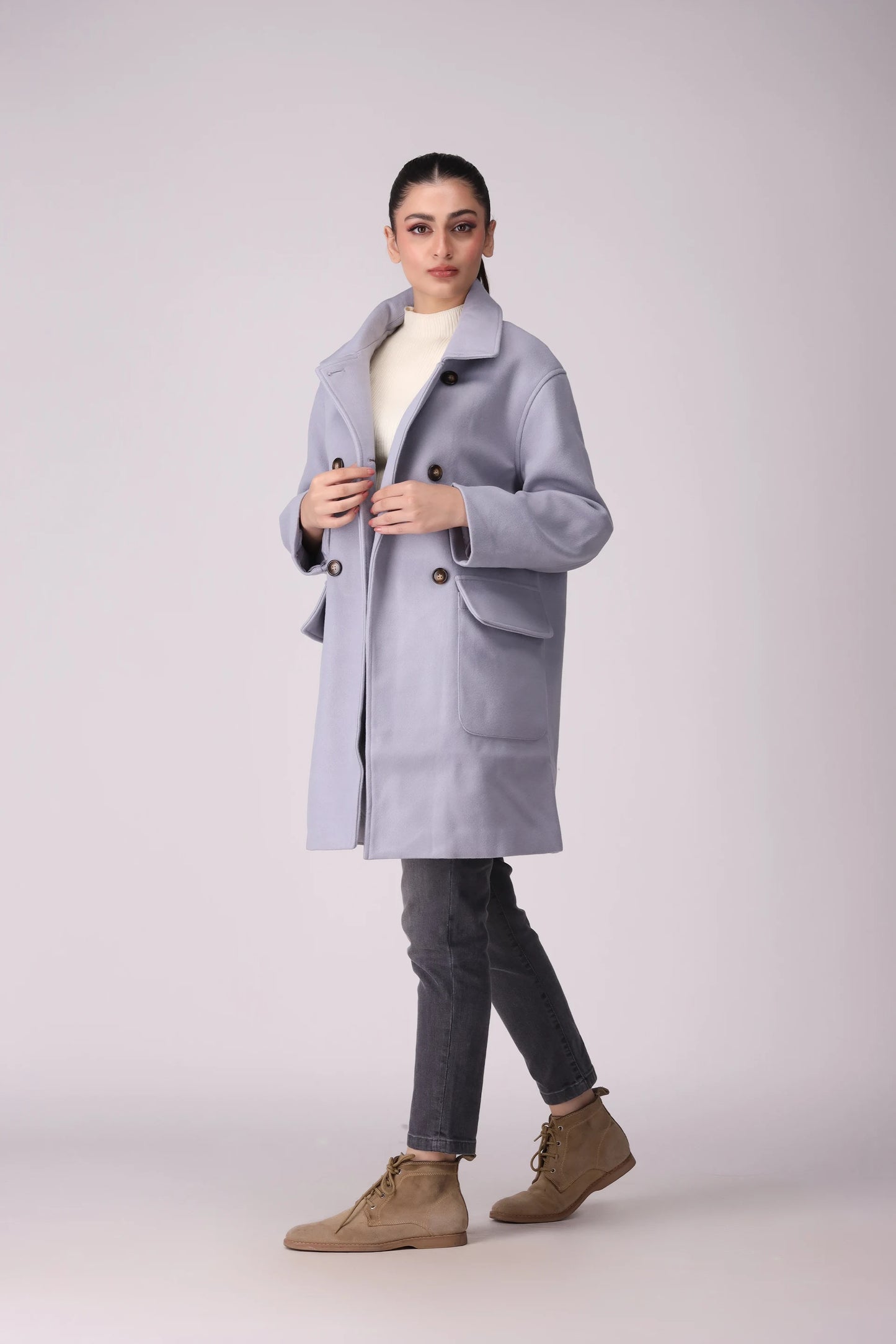 Mid Length Twill Coat Women Coat Winter 2024 Knit Story COUGAR- (Women Winter 2024)