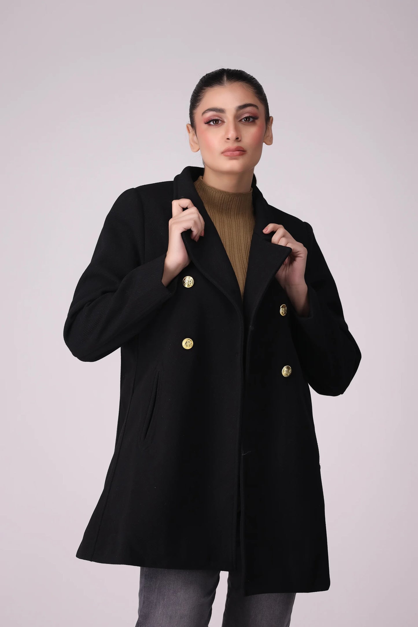 Textured Twill Coat Women Coat Winter 2024 Knit Story COUGAR- (Women Winter 2024)