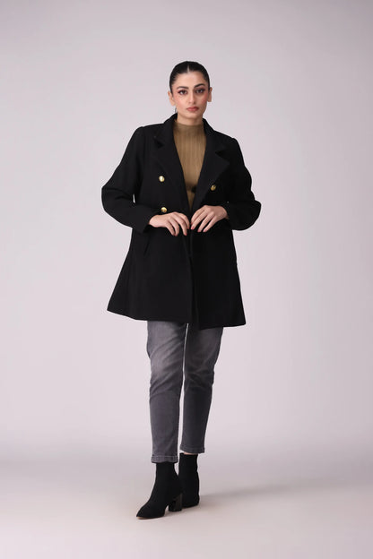 Textured Twill Coat Women Coat Winter 2024 Knit Story COUGAR- (Women Winter 2024) S Black Women