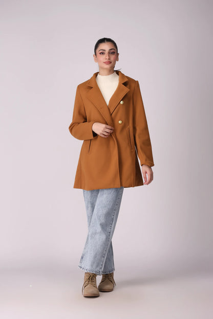 Textured Twill Coat Women Coat Winter 2024 Knit Story COUGAR- (Women Winter 2024) S Mustard Women