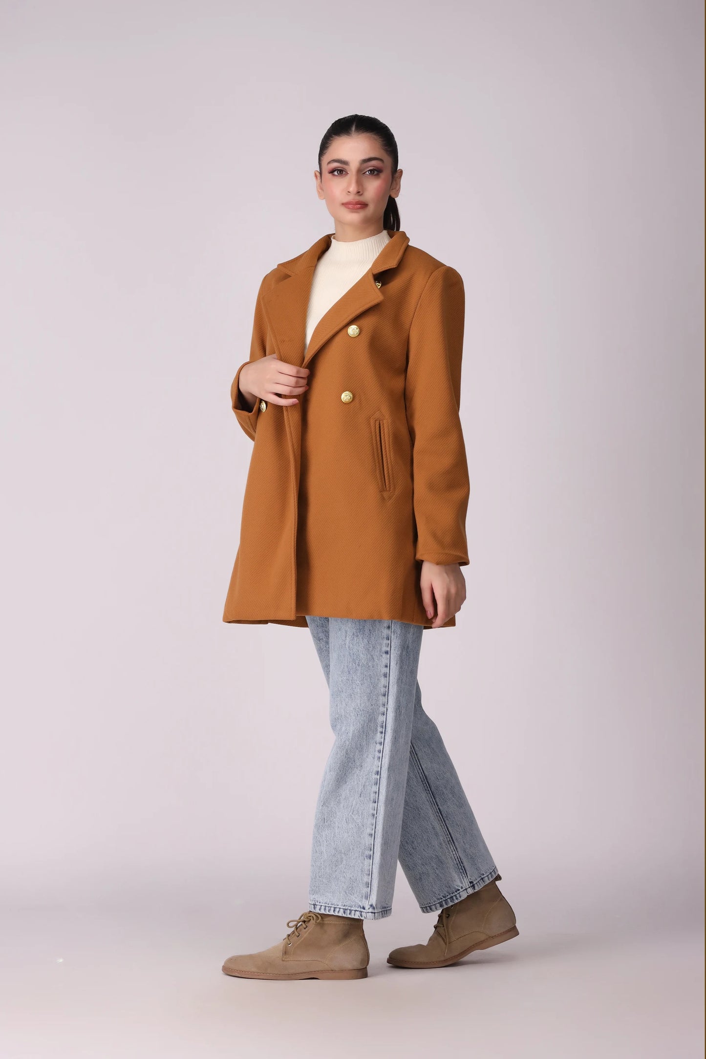 Textured Twill Coat Women Coat Winter 2024 Knit Story COUGAR- (Women Winter 2024)