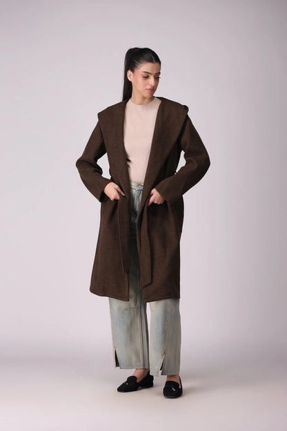 Mélange Hooded Coat Women Coat Winter 2024 Knit Story COUGAR- (Women Winter 2024) S CHOCOLATE Women