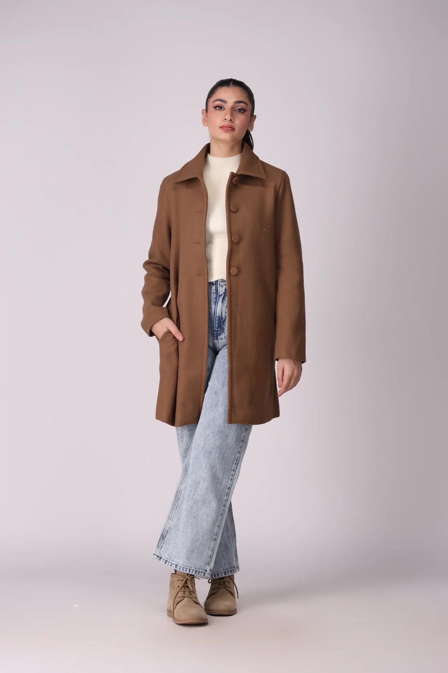 Single Breasted Coat Women Coat Winter 2024 Knit Story COUGAR- (Women Winter 2024)