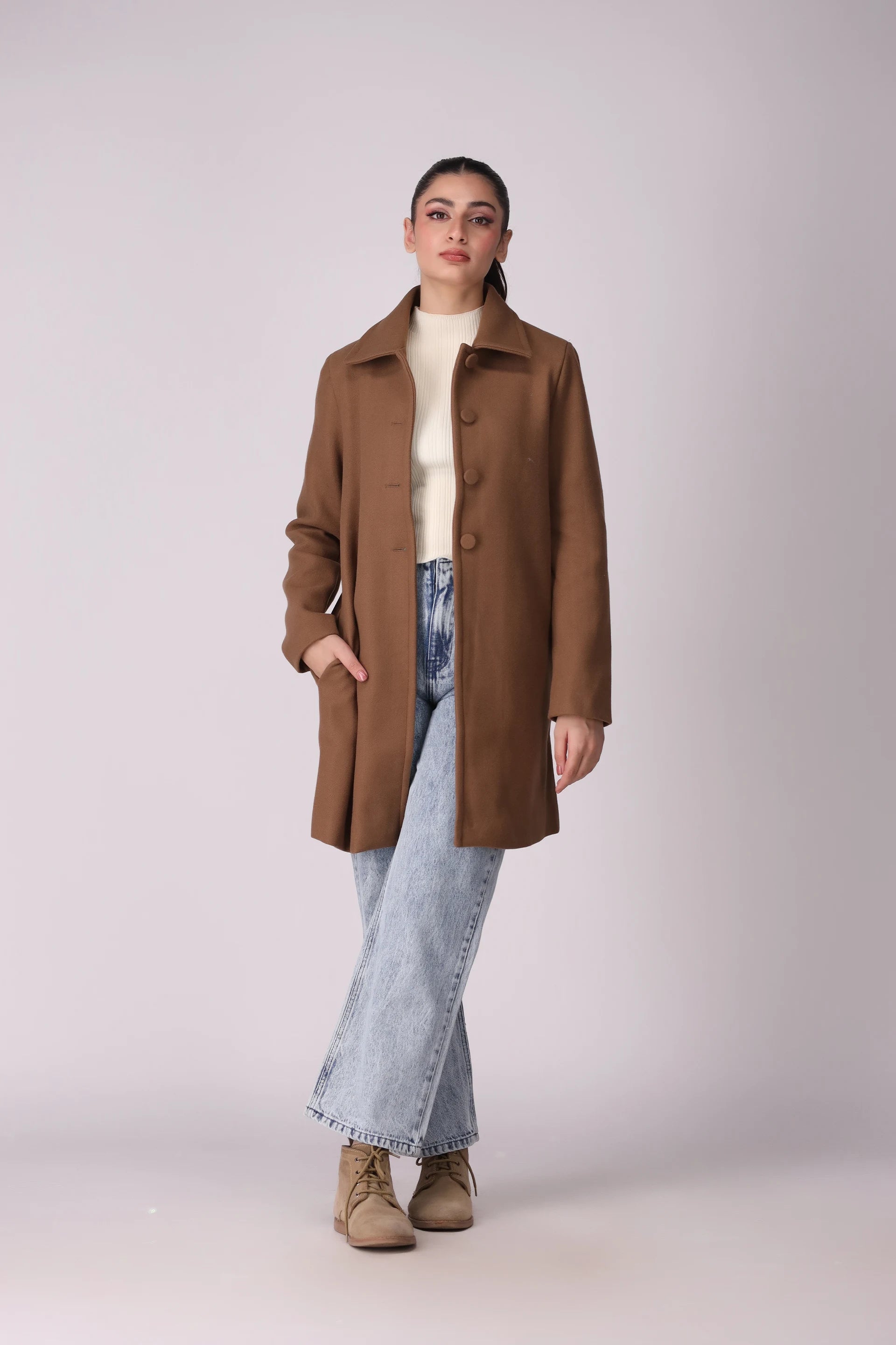 Single Breasted Coat Women Coat Winter 2024 Knit Story COUGAR- (Women Winter 2024)