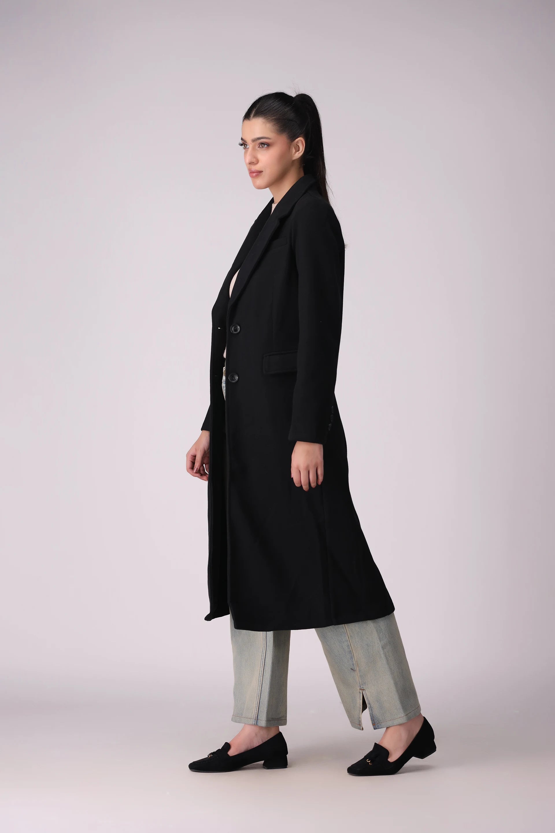 Long Coat With Flap Pockets Women Coat Winter 2024 Knit Story COUGAR- (Women Winter 2024)