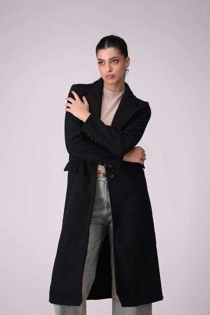 Long Coat With Flap Pockets Women Coat Winter 2024 Knit Story COUGAR- (Women Winter 2024)