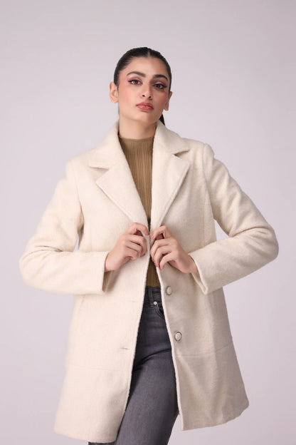 Mid Length Plush Twill Coat Women Coat Winter 2024 Knit Story COUGAR- (Women Winter 2024)