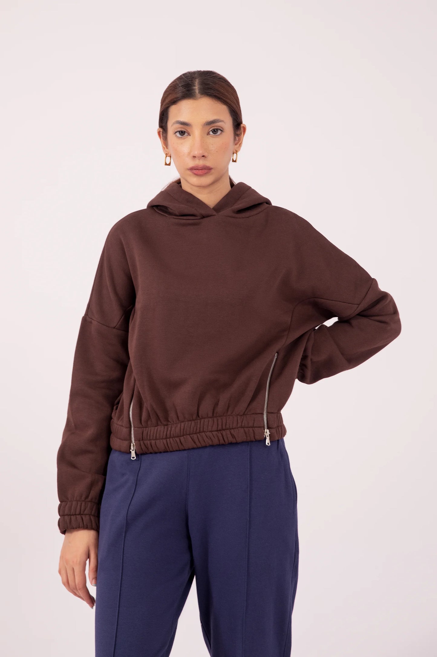 Ribbed Cropped Hoodie Women Hood Winter 2024 Knit Story COUGAR- (Women Winter 2024)