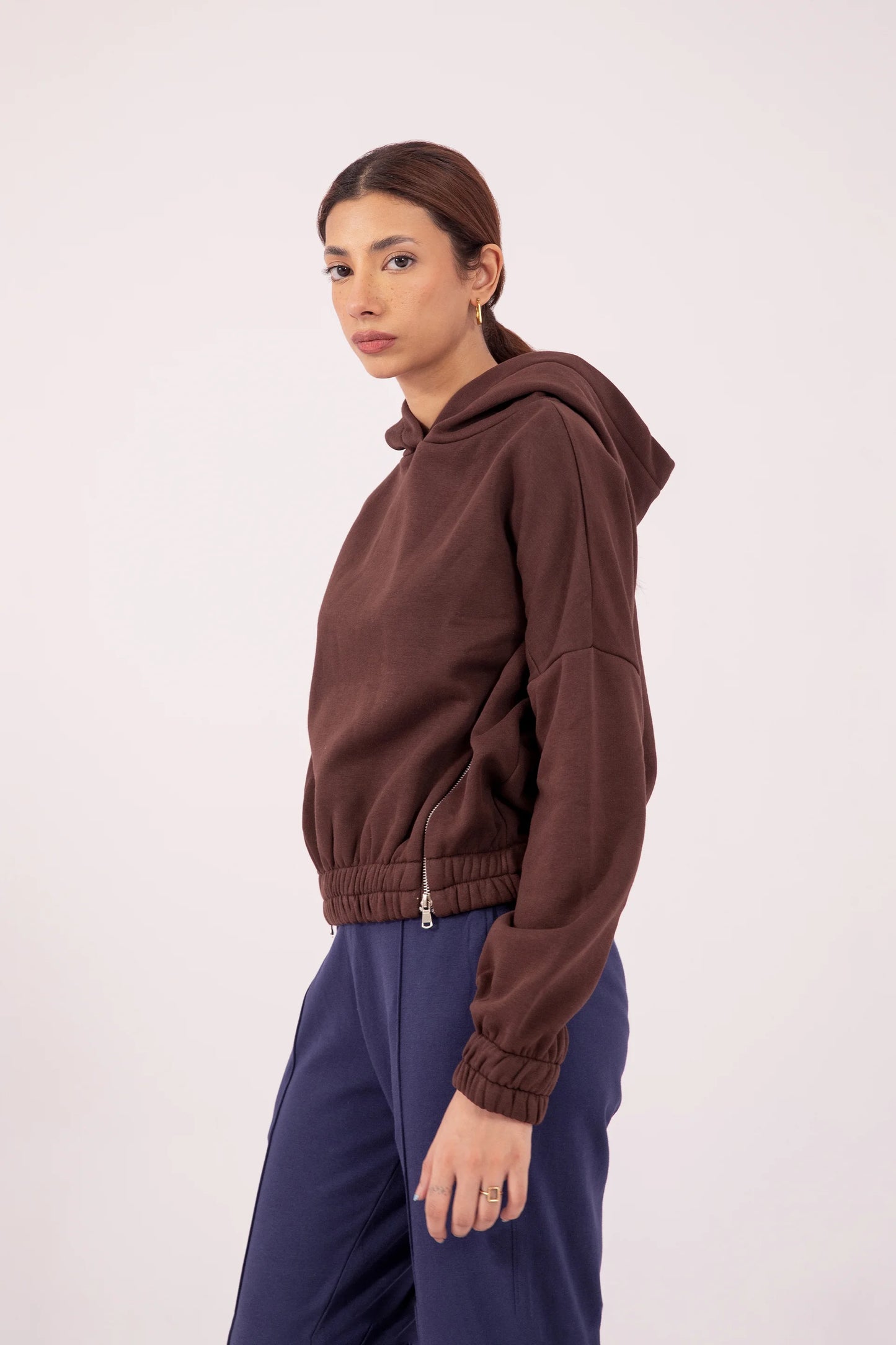 Ribbed Cropped Hoodie Women Hood Winter 2024 Knit Story COUGAR- (Women Winter 2024)   