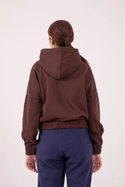 Ribbed Cropped Hoodie Women Hood Winter 2024 Knit Story COUGAR- (Women Winter 2024)   