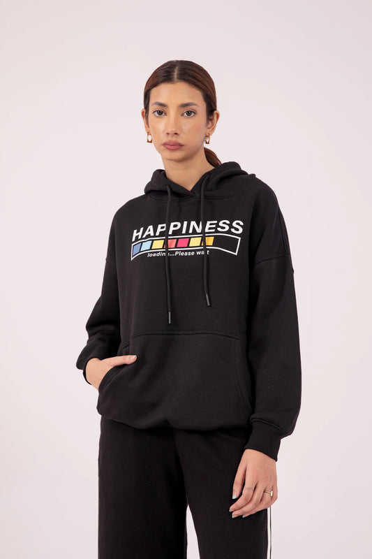 HAPPINESS Graphic Hoodie Women Hood Winter 2024 Knit Story COUGAR- (Women Winter 2024) XS Black 