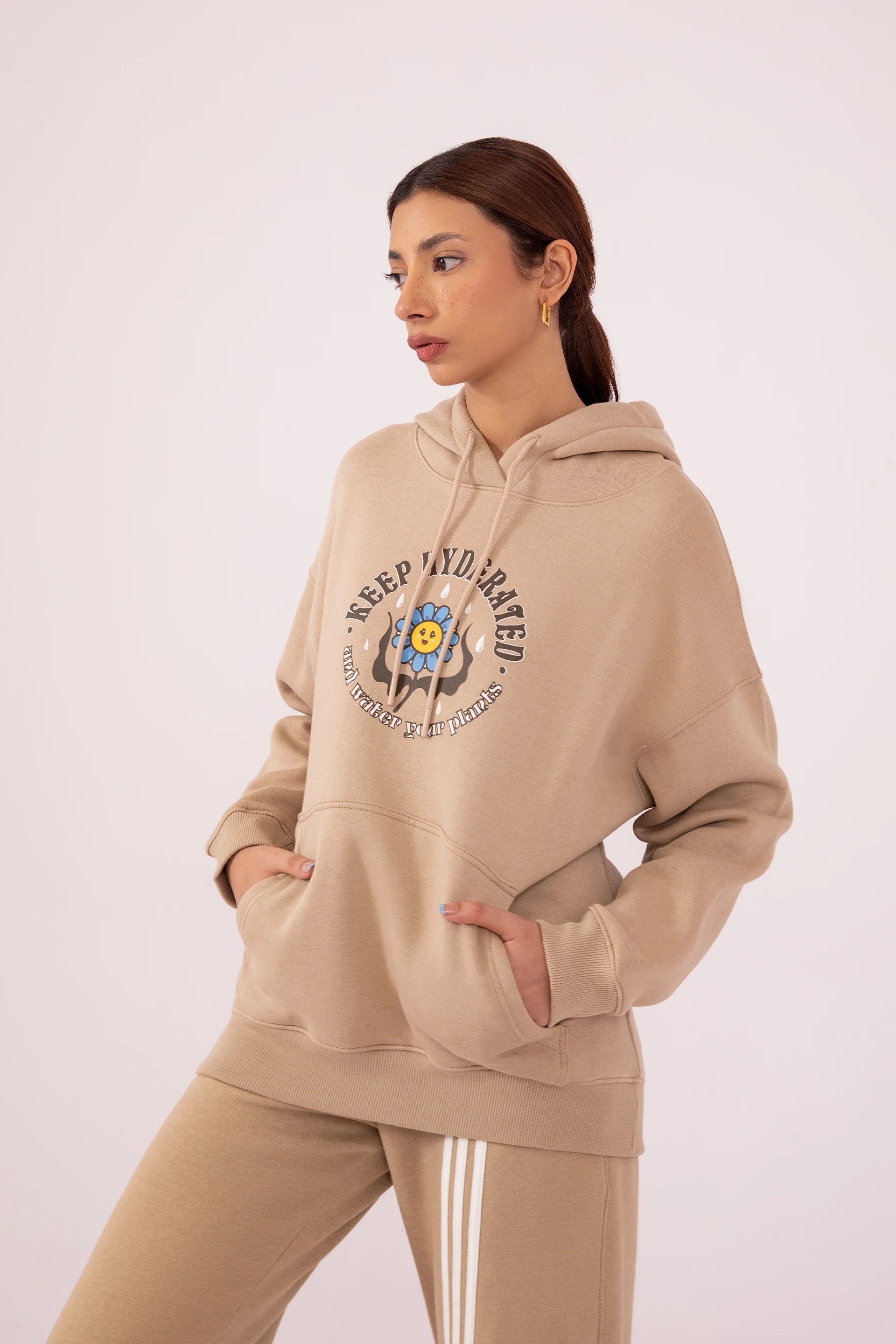 Slogan Graphic Hoodie Women Hood Winter 2024 Knit Story COUGAR- (Women Winter 2024) XS Khaki 