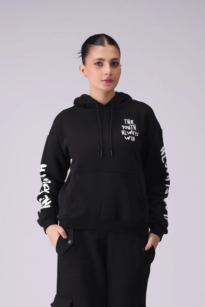 Slogan Printed Hoodie Women Hood Winter 2024 Knit Story COUGAR- (Women Winter 2024)   