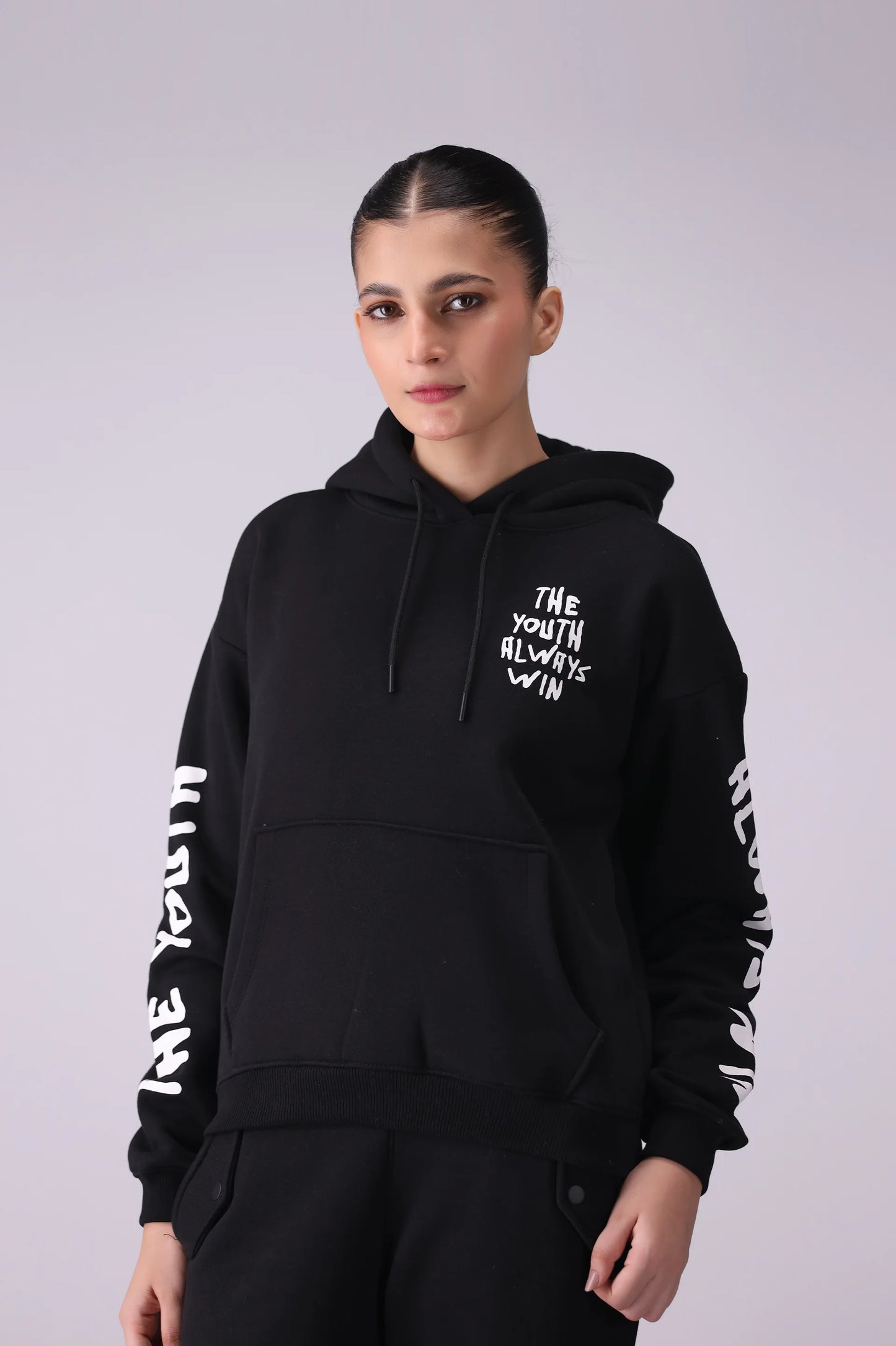 Slogan Printed Hoodie Women Hood Winter 2024 Knit Story COUGAR- (Women Winter 2024)