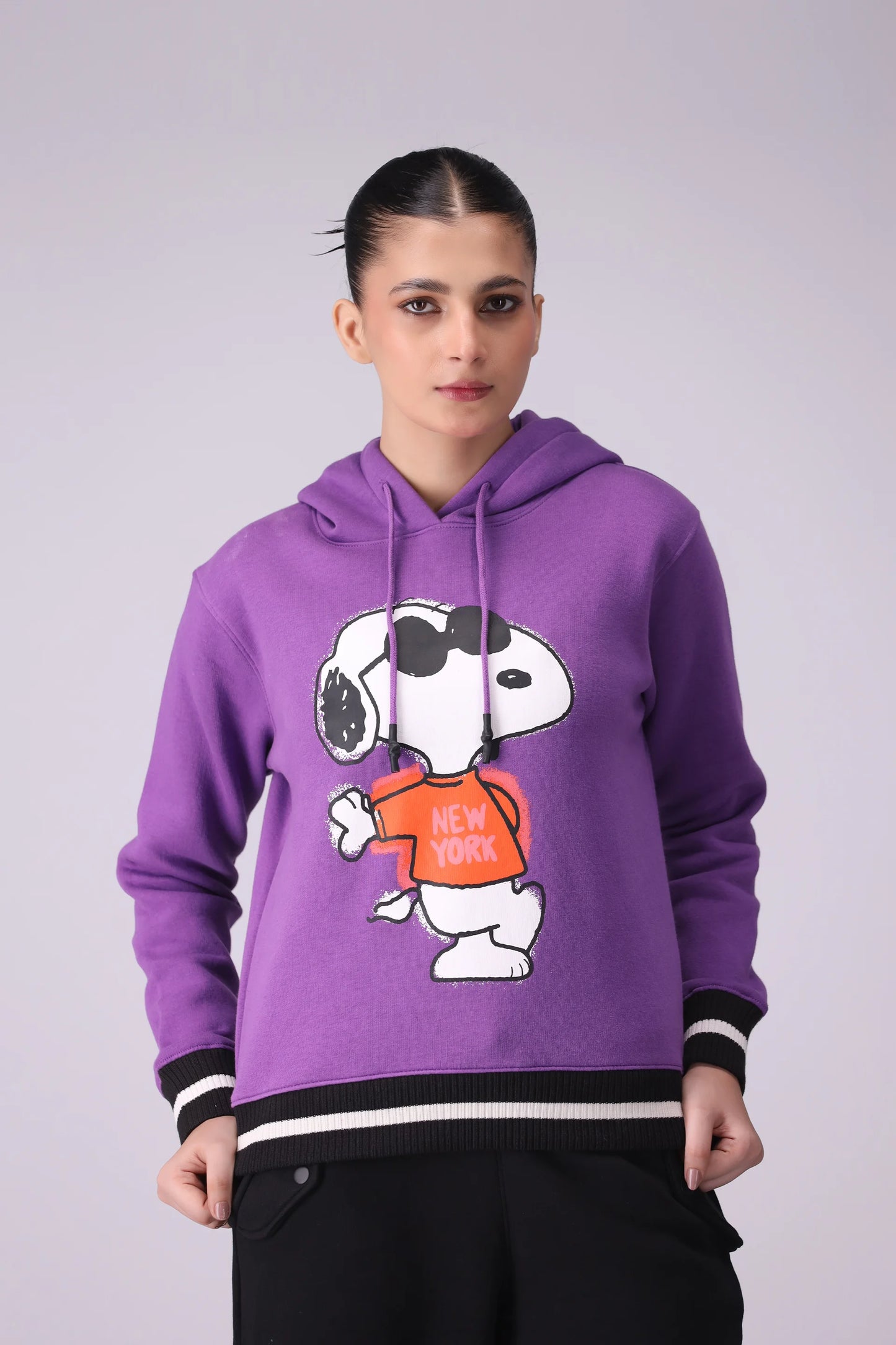 Graphic Fleece Hoodie Women Hood Winter 2024 Knit Story COUGAR- (Women Winter 2024) XS Purple 