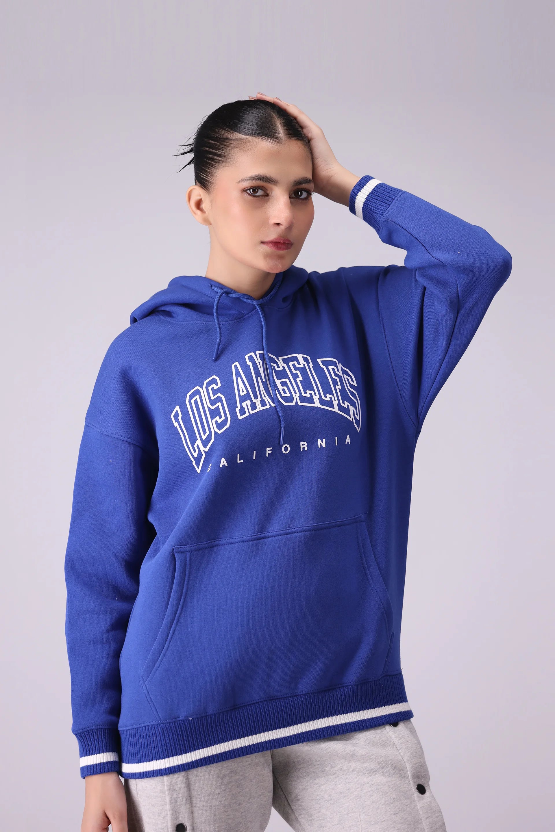 Text Printed Graphic Hoodie Women Hood Winter 2024 Knit Story COUGAR- (Women Winter 2024) XS Blue 