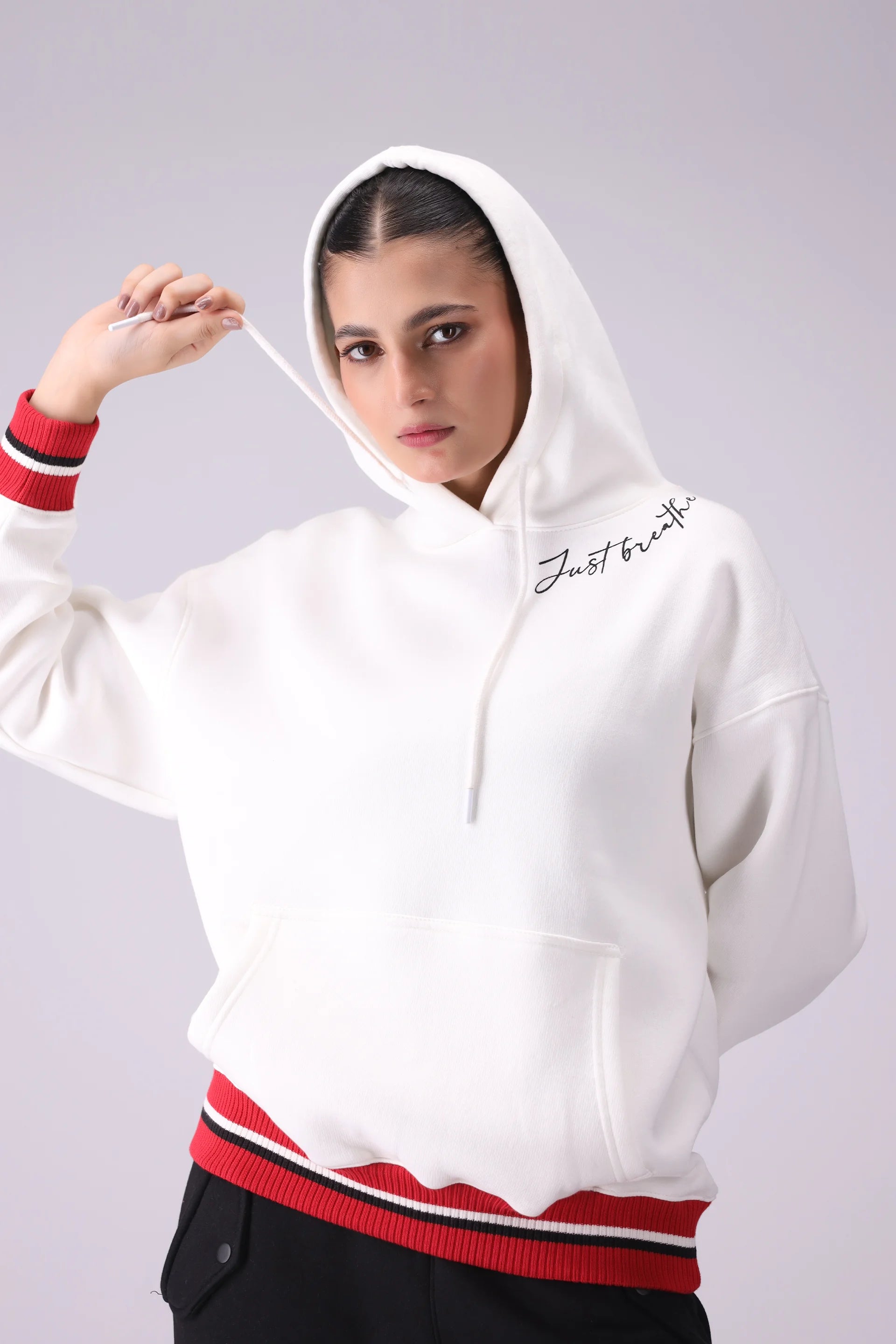 Contrast Trimmed Hoodie Women Hood Winter 2024 Knit Story COUGAR- (Women Winter 2024)   