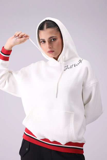 Contrast Trimmed Hoodie Women Hood Winter 2024 Knit Story COUGAR- (Women Winter 2024)   