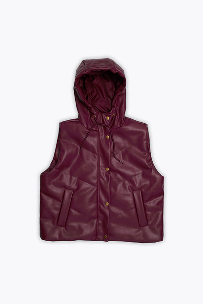 Maroon Hooded Faux Leather Gilet Jacket Women Jacket Winter 2023 Premiere COUGAR S Maroon 