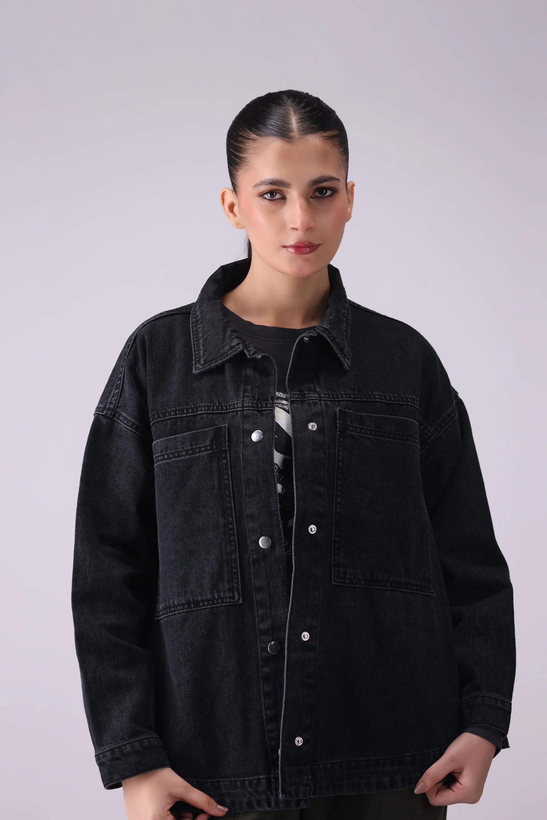 Denim Button Down Jacket Women Jacket Winter 2024 COUGAR- (Women Winter 2024) S Black 