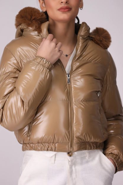 Double Sided Glossy Puffer Jacket Women Jacket Winter 2024 Knit Story COUGAR- (Women Winter 2024)