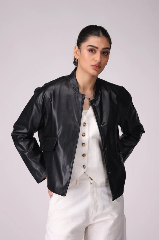 Faux Leather Jacket Women Jacket Winter 2024 Knit Story COUGAR- (Women Winter 2024) S Black Women