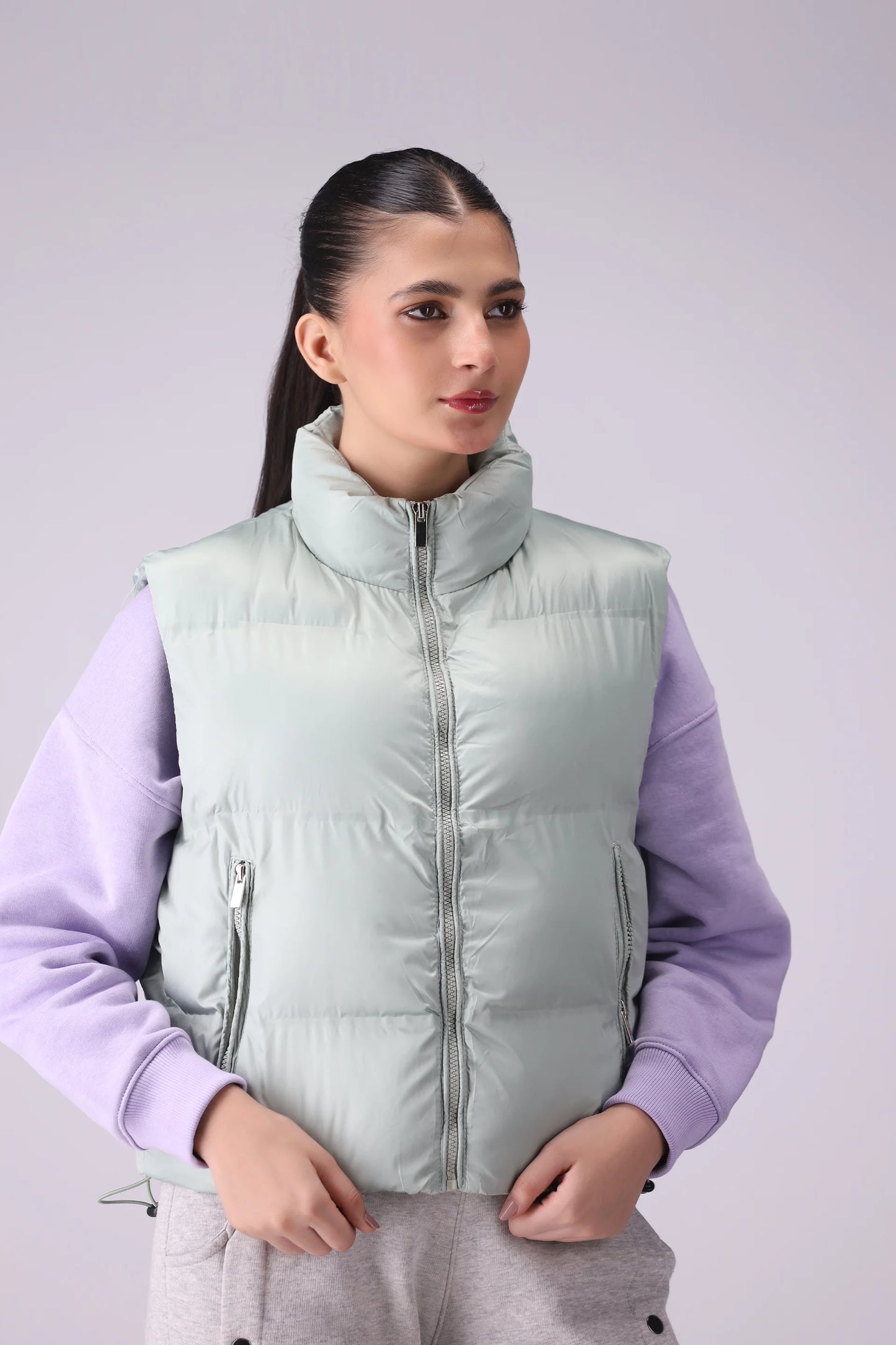 Mock Neck Gilet Women Jacket Winter 2024 Knit Story COUGAR- (Women Winter 2024) S Light Green 