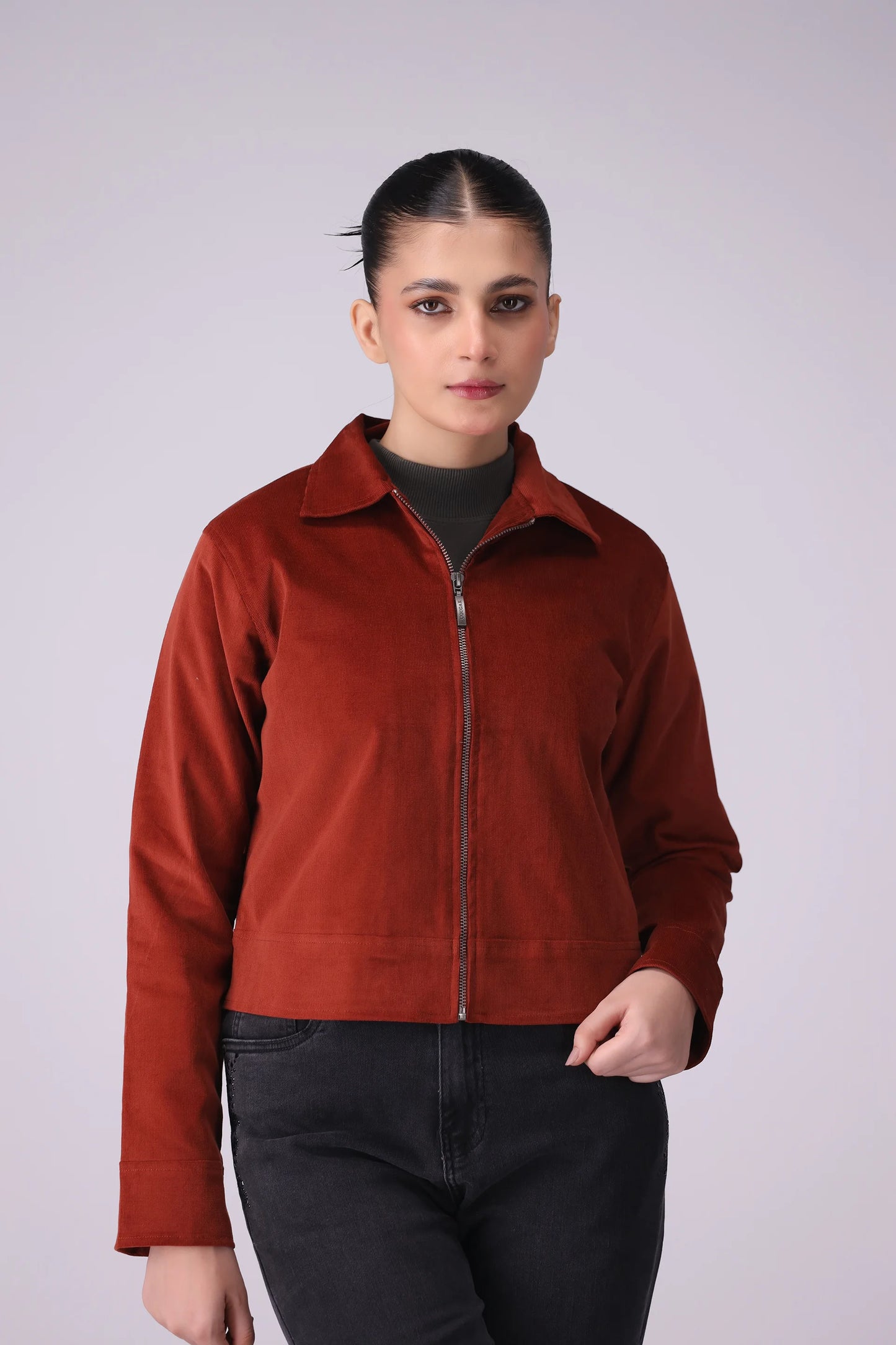 Corduroy Zipper Jacket Women Jacket Winter 2024 COUGAR- (Women Winter 2024) S Rust 