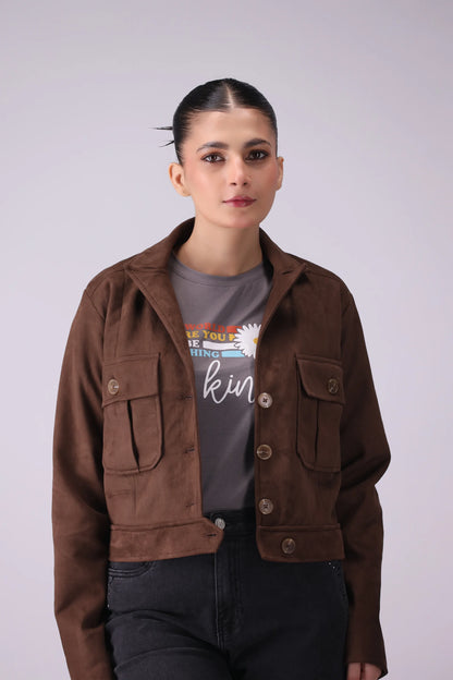 Button-Through Suede Jacket Women Jacket Winter 2024 Knit Story COUGAR- (Women Winter 2024) S Brown 