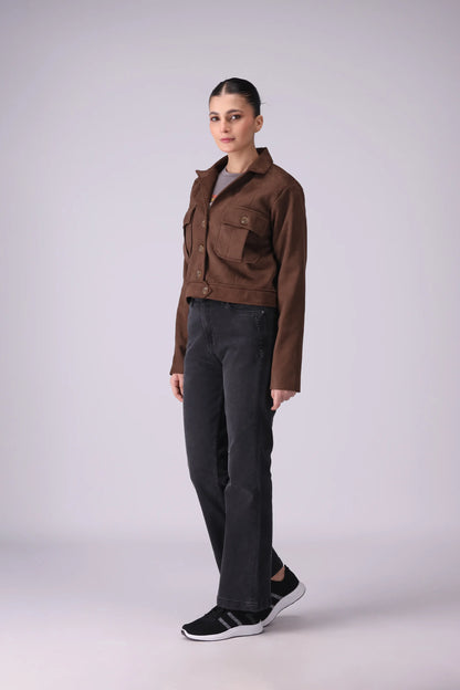 Button-Through Suede Jacket Women Jacket Winter 2024 Knit Story COUGAR- (Women Winter 2024)   