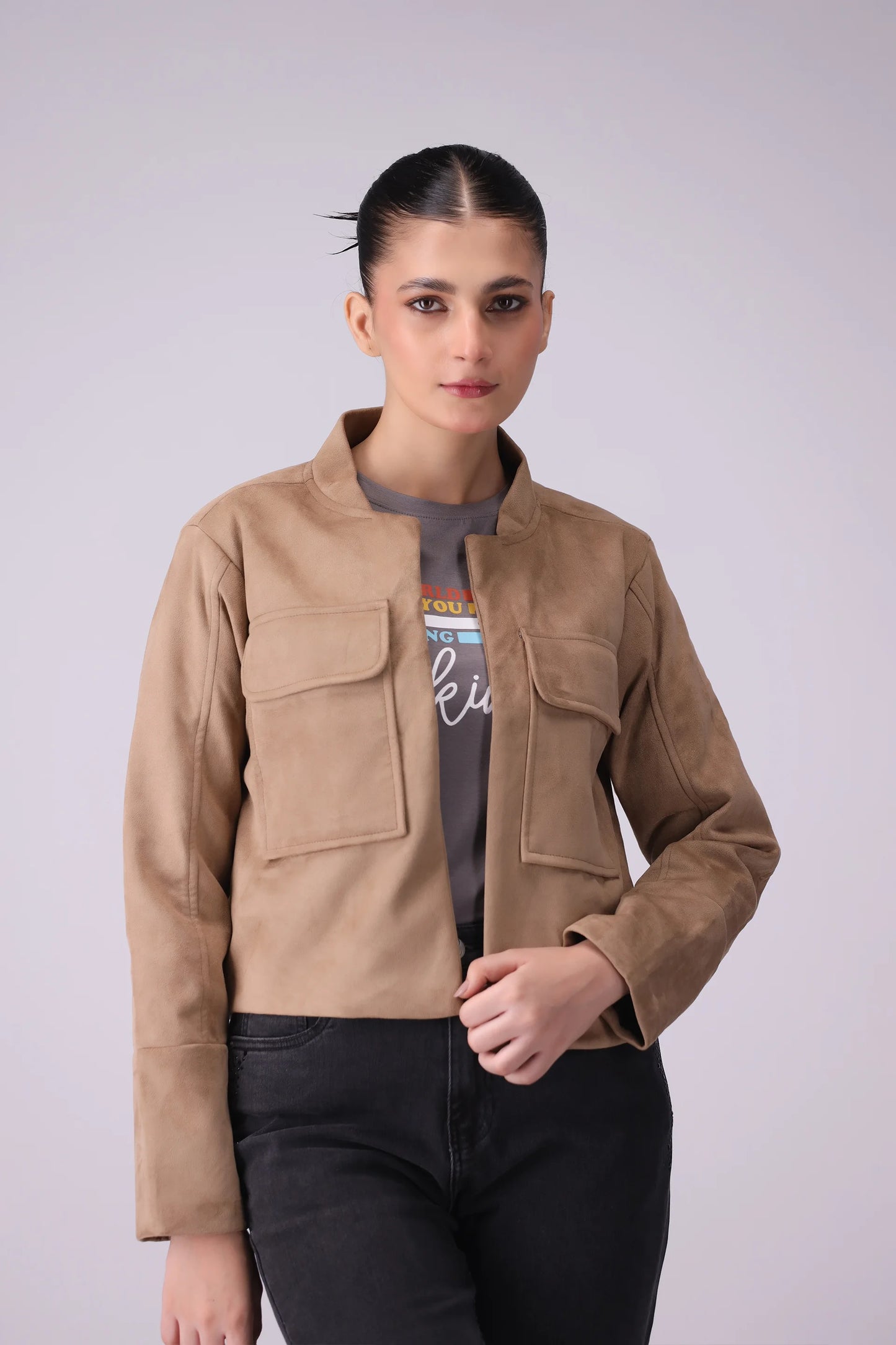 Front Open Cropped Jacket Women Jacket Winter 2024 Knit Story COUGAR- (Women Winter 2024) S Beige 