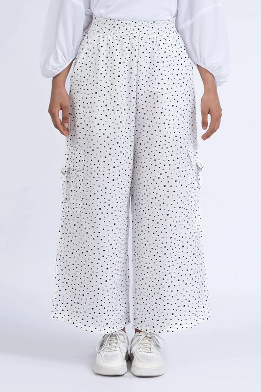 White Printed Culottes Women Trouser Summer V-1 2024 AURA COUGAR XS White 