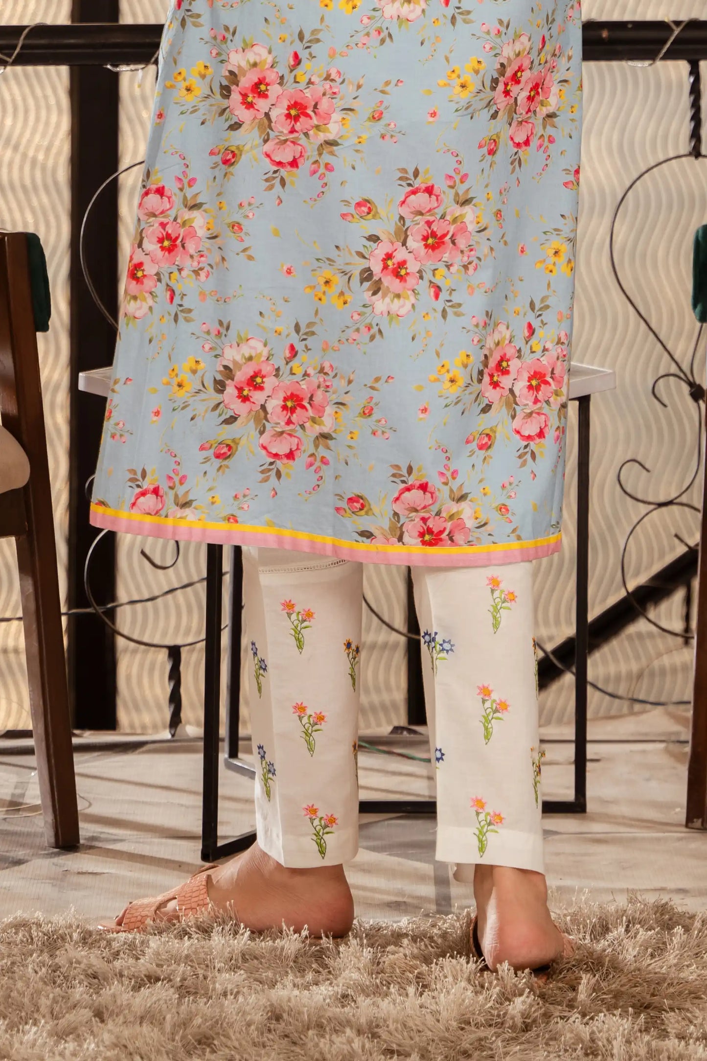 Floral Embroidered White Trousers Women Trouser Summer V-1 2024 Zeenat COUGAR   