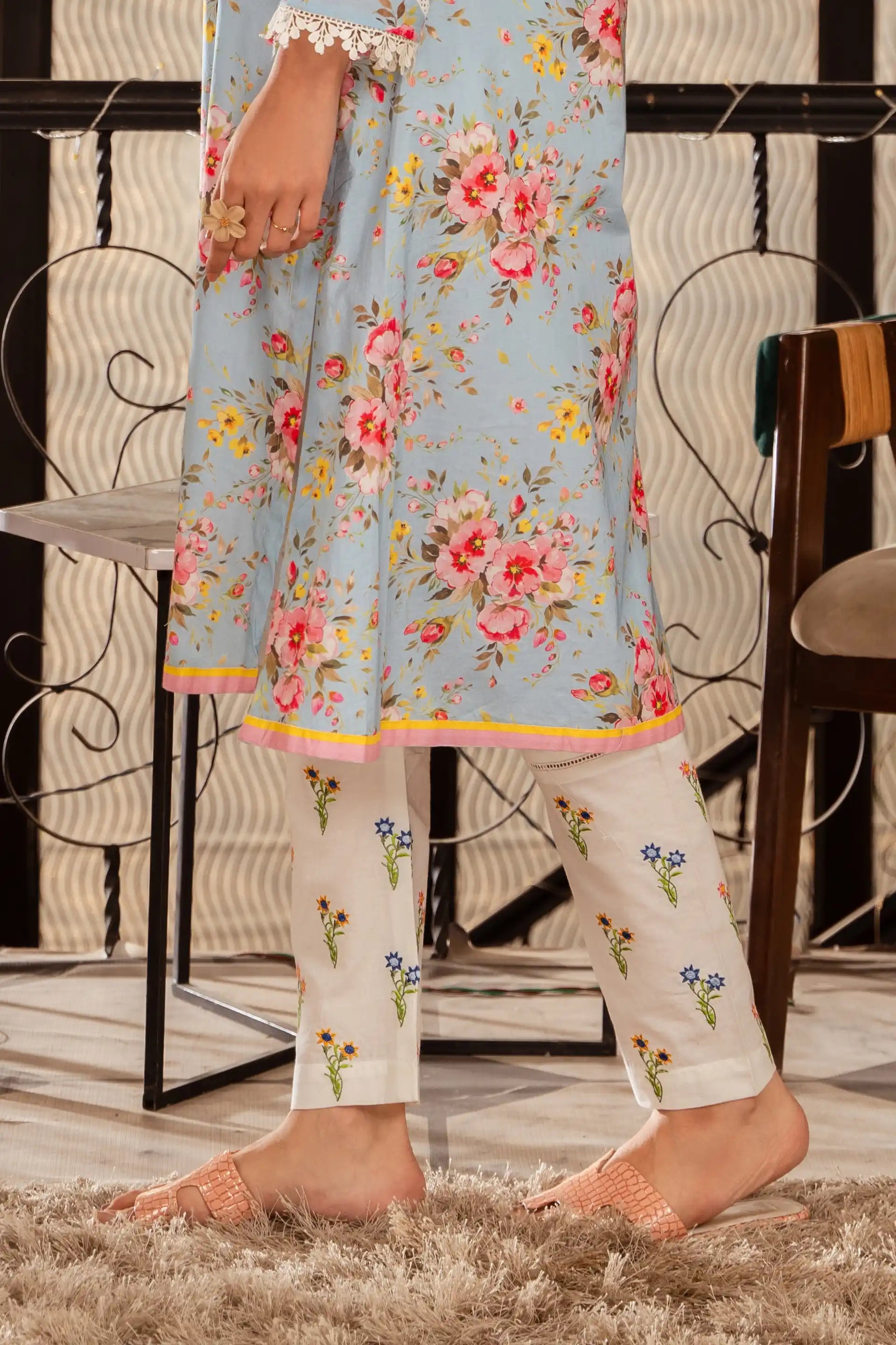 Floral Embroidered White Trousers Women Trouser Summer V-1 2024 Zeenat COUGAR   