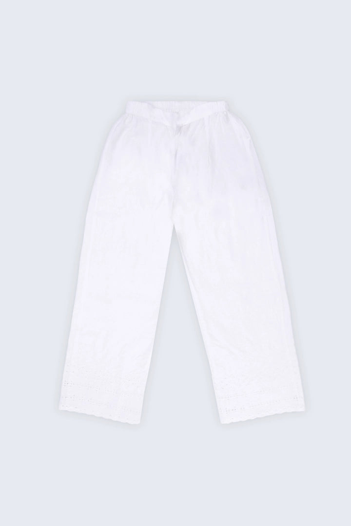 White Chikankari Trousers Women Trouser Summer V-2 2024 GULKARI COUGAR   