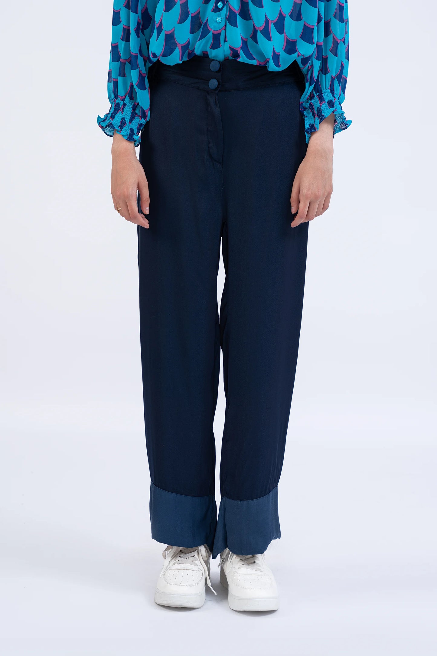 Contrast Hem Trousers Women Trouser Summer V-3 2024 BACKDROP COUGAR- (Women V3 2024) XS Navy 