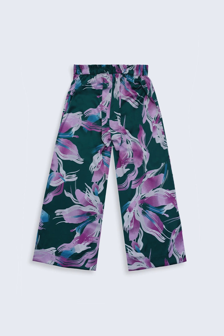 Green Printed Culottes Women Trouser Summer V-3 2024 BACKDROP COUGAR- (Women V3 2024)   