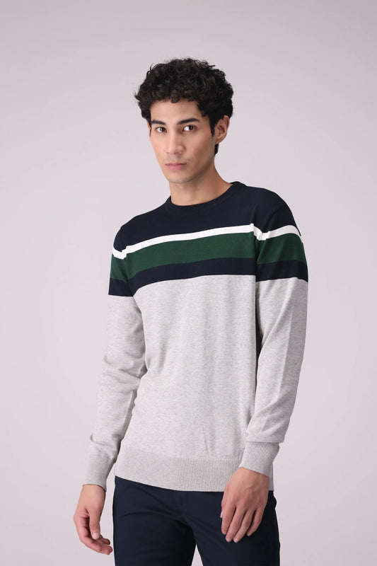 Contrast Striped Knit Sweater Men China Sweater Winter 2024 Knit Story COUGAR- (Men Winter 2024) M Light Grey Men