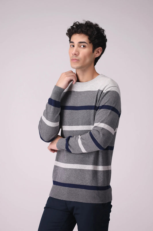 Ribbed Neck Knit Sweater Men China Sweater Winter 2024 Knit Story COUGAR- (Men Winter 2024) M Grey Men