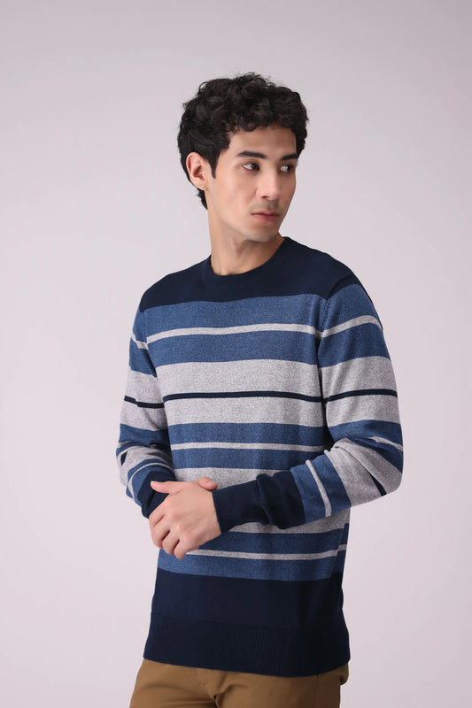 Striped Cotton Sweater Men China Sweater Winter 2024 Knit Story COUGAR- (Men Winter 2024) M Blue Men