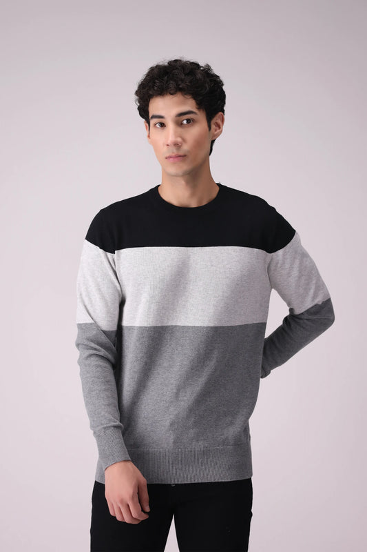 Color Block Sweater Men China Sweater Winter 2024 Knit Story COUGAR- (Men Winter 2024) M Grey Men