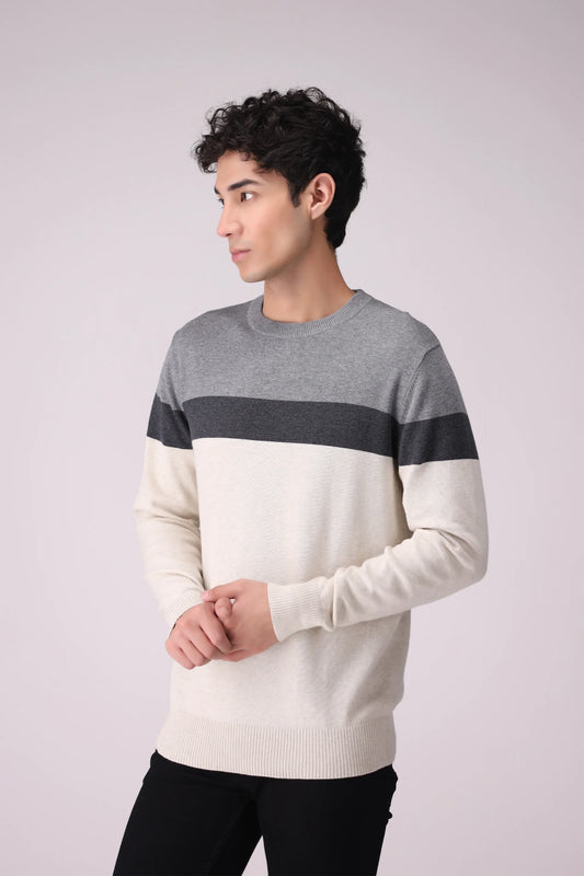 Contrast Paneled Sweater Men China Sweater Winter 2024 Knit Story COUGAR- (Men Winter 2024) M Light Beige Men