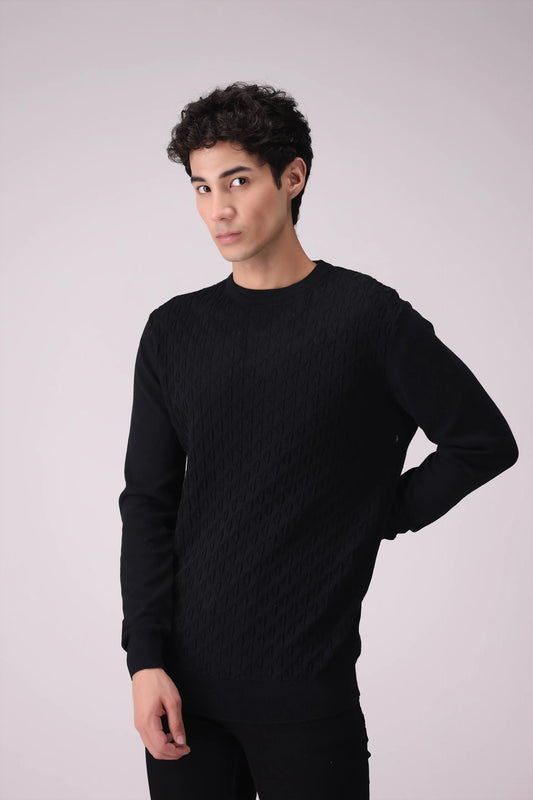 Geometric Pattern Knitted Sweater Men China Sweater Winter 2024 Knit Story COUGAR- (Men Winter 2024) M Black Men