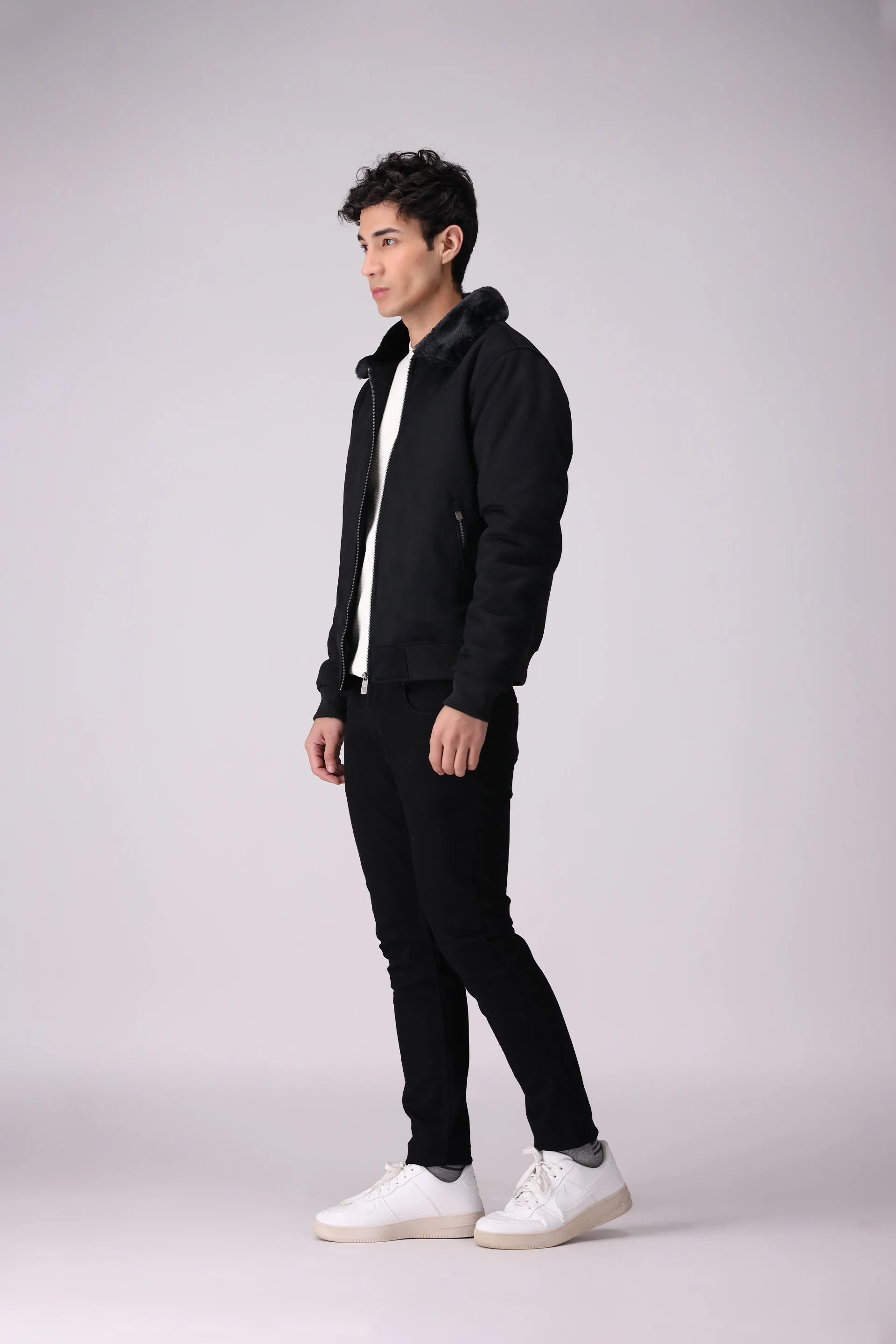 Suede Jacket With Faux-Fur Collar Men Jacket Winter 2024 Knit Story COUGAR- (Men Winter 2024)